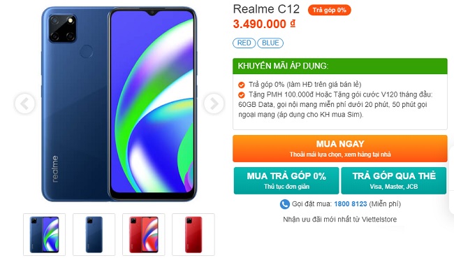 Realme C12 hiện đang có ưu đãi hấp dẫn tại Viettel Store