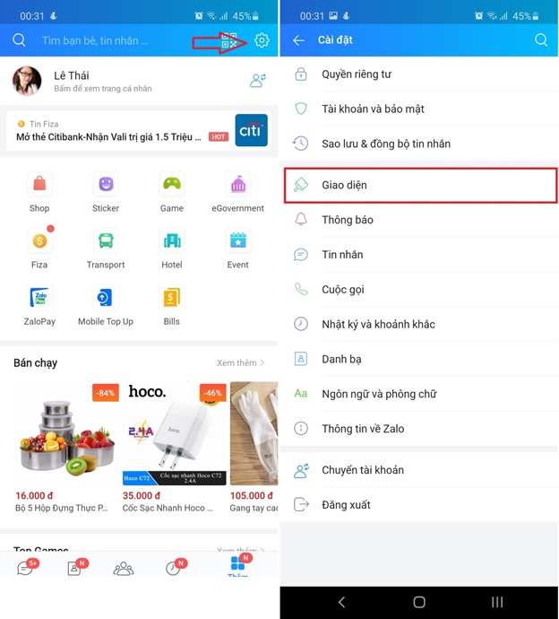 Tính năng độc đáo trên Zalo là thay đổi giao diện sáng tối