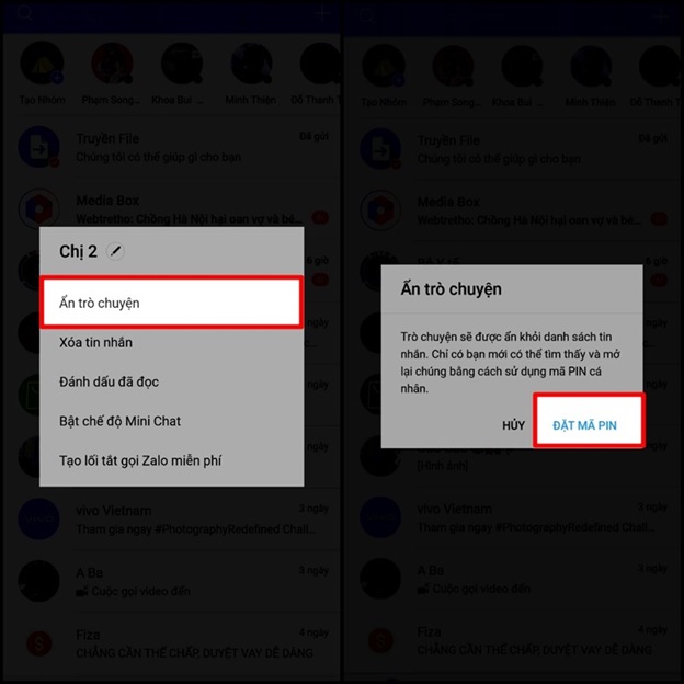 Để Ẩn tin nhắn riêng tư hãy làm như trên hình nhé