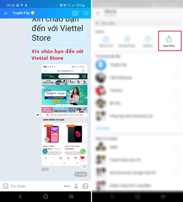 Chia sẻ hình ảnh sang ứng dụng khác ngoài Zalo