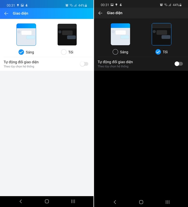 Bạn có thể chọn giao diện tối cho ban đêm nhé