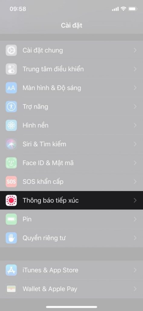 Chọn Thông báo tiếp xúc