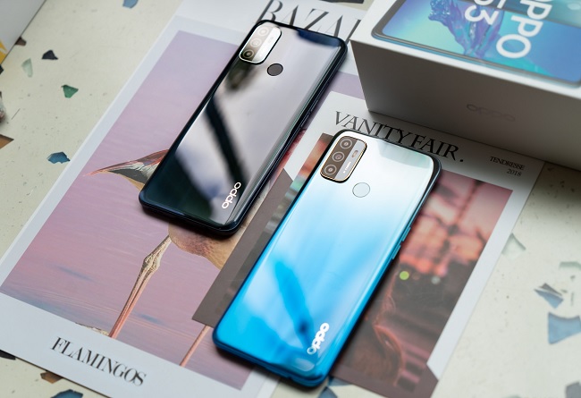 OPPO A53 có hai tùy chọn màu sắc là Đen mạnh mẽ và Xanh thời thượng