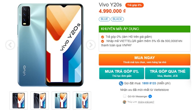 Với mức bán chính thức chỉ 4.990.000 đồng, Vivo Y20s chính thức lên kệ tại Viettel Store còn đi kèm ưu đãi hấp dẫn