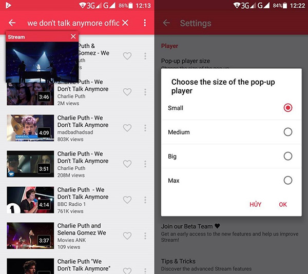 Tùy chỉnh kích thước cửa sổ Pop-up phát video