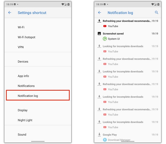 Chọn Notification log là xong