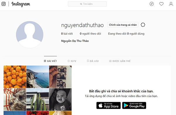 Nhấn nút Edit Profile để tiến hành chỉnh sửa trang cá nhân