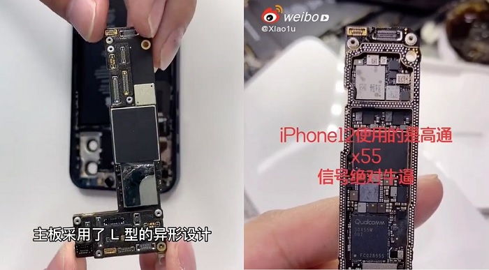 Bảng mạch chữ L và modem Qualcomm X55 5G của iPhone 12