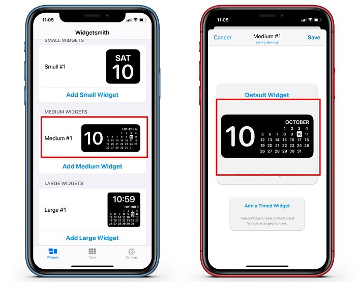 Mở ứng dụng Widgetsmith chọn Widget Medium #1