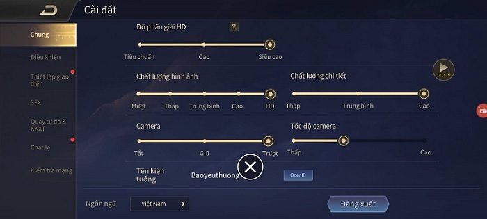 Tùy chỉnh cấu hình của game Liên Quân Mobile