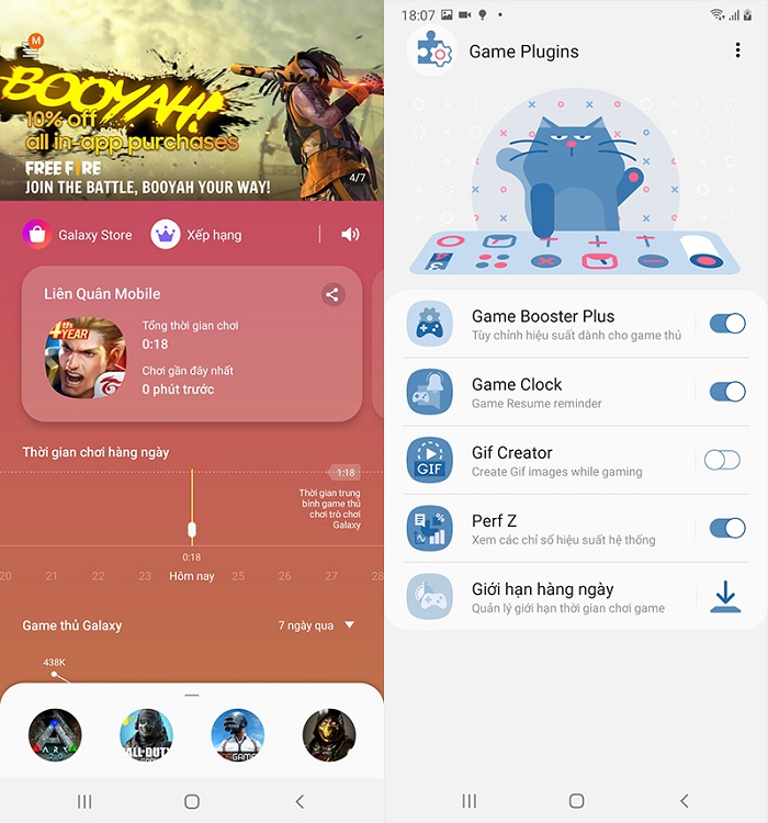 Bên trái: Giao diện của Game Launcher. Bên phải: Giao diện của Game Plugins
