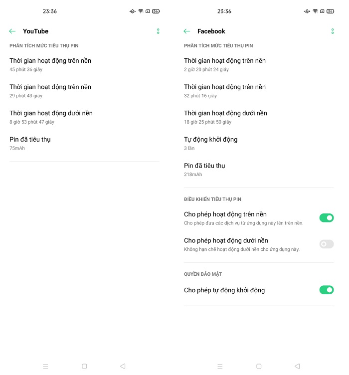 Mức tiêu thụ pin khi dùng Facebook và Youtube