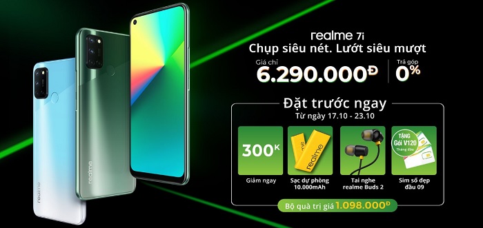 Giảm ngay 300.000 đồng cùng bộ quà tặng đặc biệt từ Realme khi đặt trước Realme 7i tại Viettel Store