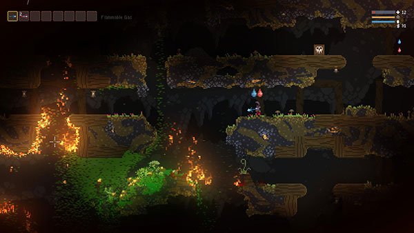 Noita gây ấn tượng bởi khả năng tương tác rất cao với môi trường trong game