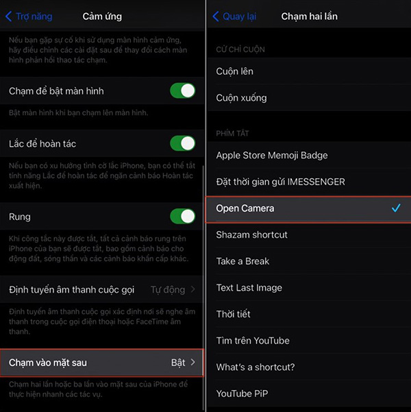 Cài đặt xong chức năng gõ vào mặt lưng. 