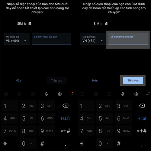 Nhập số điện thoại của bạn vào bước này