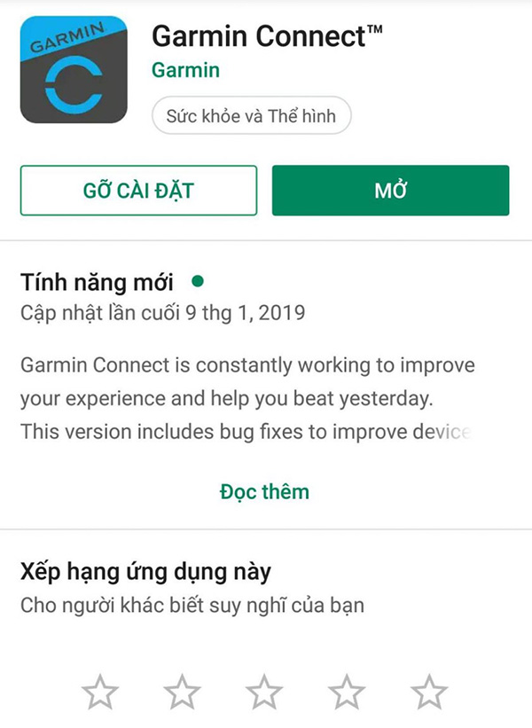 Ứng dụng Garmin Connect trên kho ứng dụng Google Play.