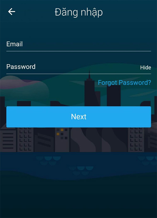 Đăng nhập với tài khoản đã có.
