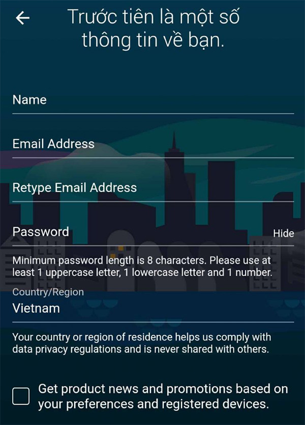 Đăng ký tài khoản Garmin Connect mới.