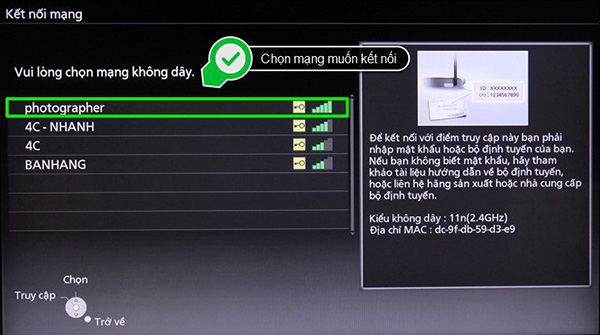 Nhấn chọn mạng wifi muốn sử dụng kết nối
