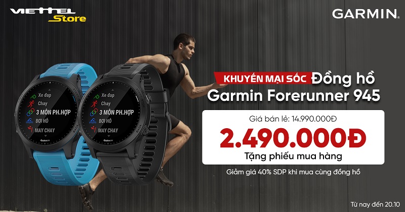Mua Đồng hồ Garmin Forerunner 945 nhận ngay phiếu mua hàng trị giá 2.490.000 đồng