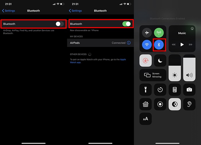 Tắt/bật Bluetooth để khắc phục lỗi không bật được Bluetooth
