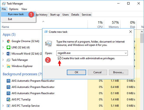 Nhập dòng lệnh regedit để truy cập vào mục Registry Editor