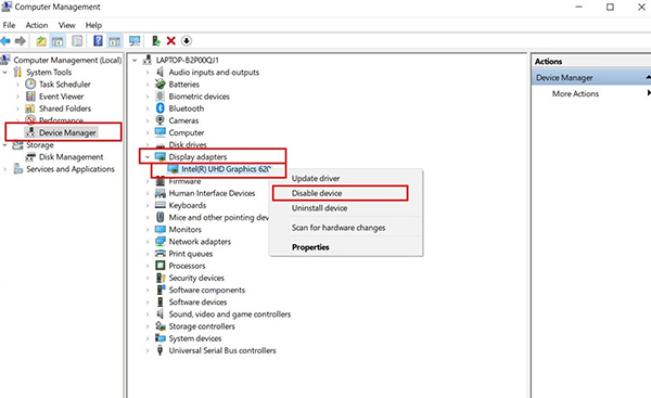 Chọn mục Disable để tạm thời vô hiệu hoá card màn hình rời