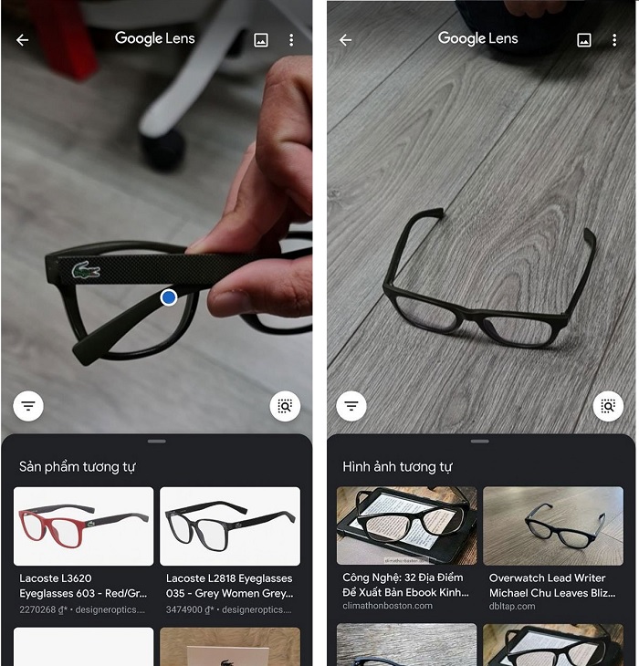 Kết quả khi chụp một chiếc kính và tra nó qua Google Lens