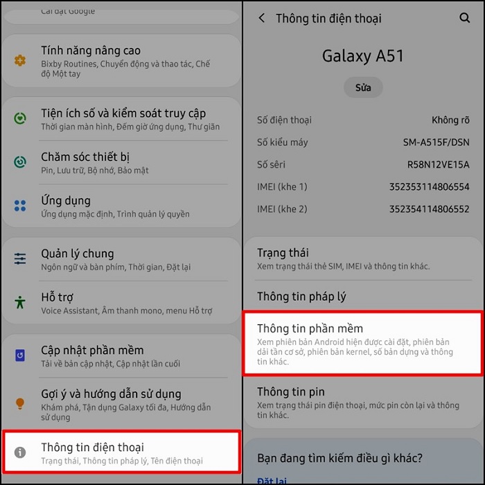 Kiểm tra thông tin phần mềm trên smartphone Samsung
