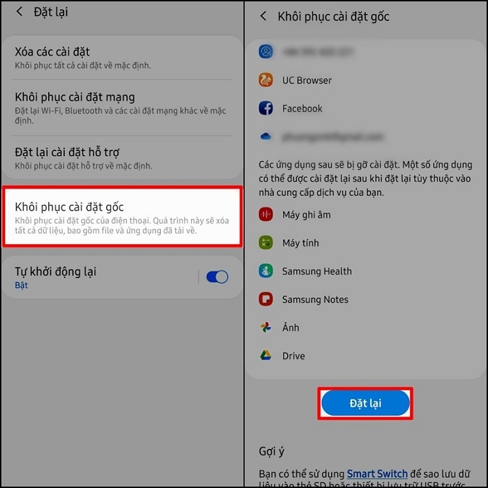 Trước khi đặt lại, bạn hãy chọn sao lưu toàn bộ dữ liệu nhé
