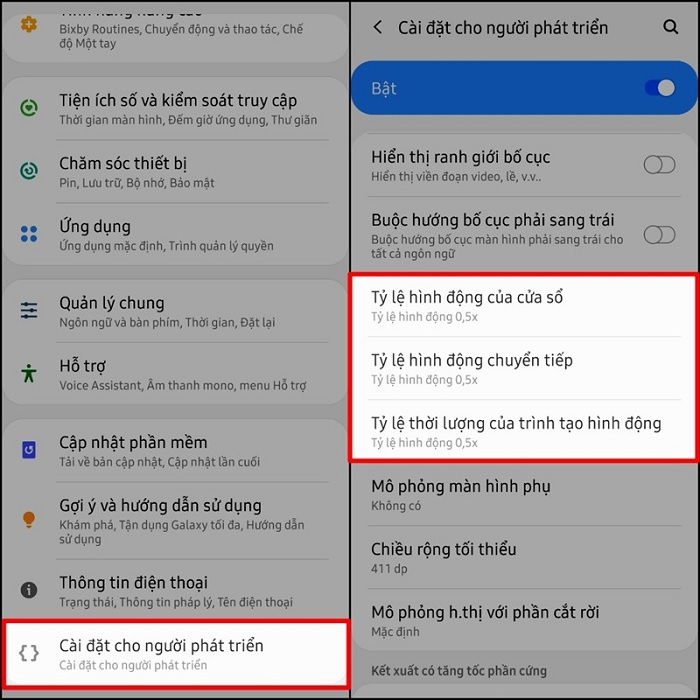 Giảm tỷ lệ hình động xuống như kết quả trong hình