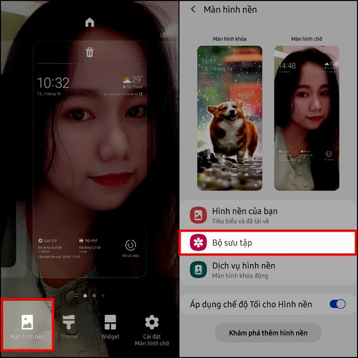Sử dụng hình nền, màn hình khóa là ảnh mặc định của Samsung