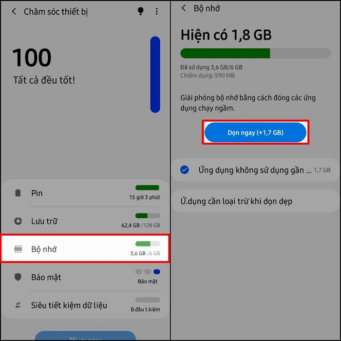 Bộ nhớ báo 100 thì hãy dọn dẹp ngay nhé