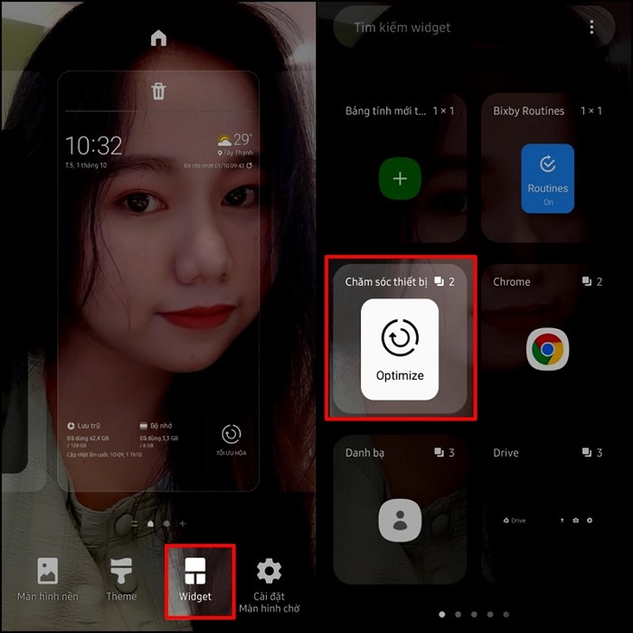 Chuyển Widget dọn dẹp ra màn hình ngoài để tiện thao tác
