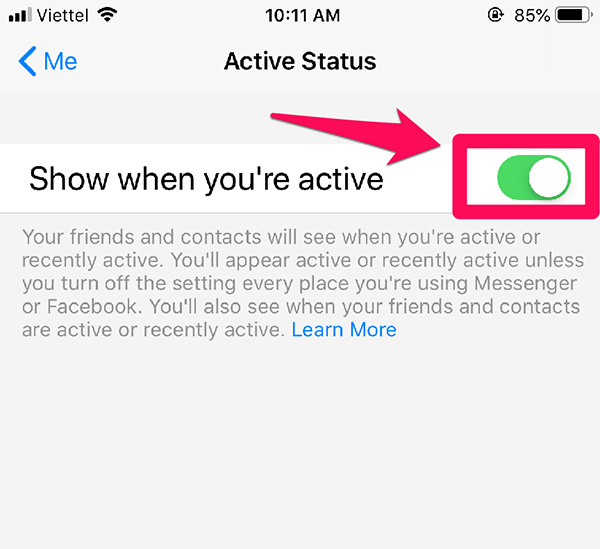 Gạt nút chuyển đổi trạng thái nhận thông báo
