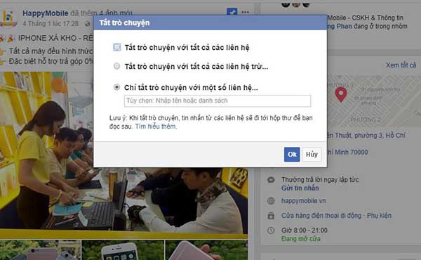 Chọn "Tắt trạng thái hoạt động của tất cả liên hệ"