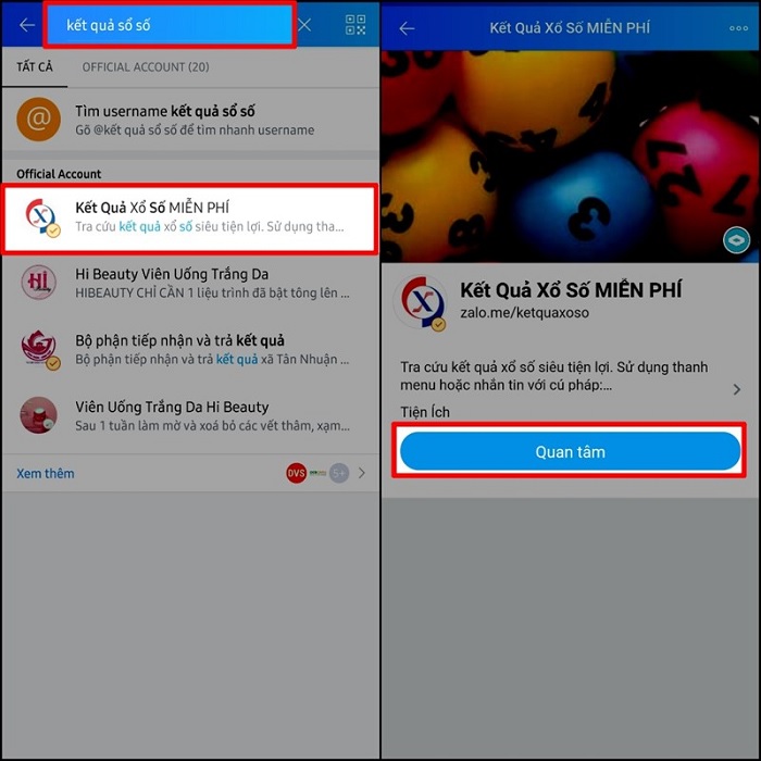 Nhấn vào nút quan tâm