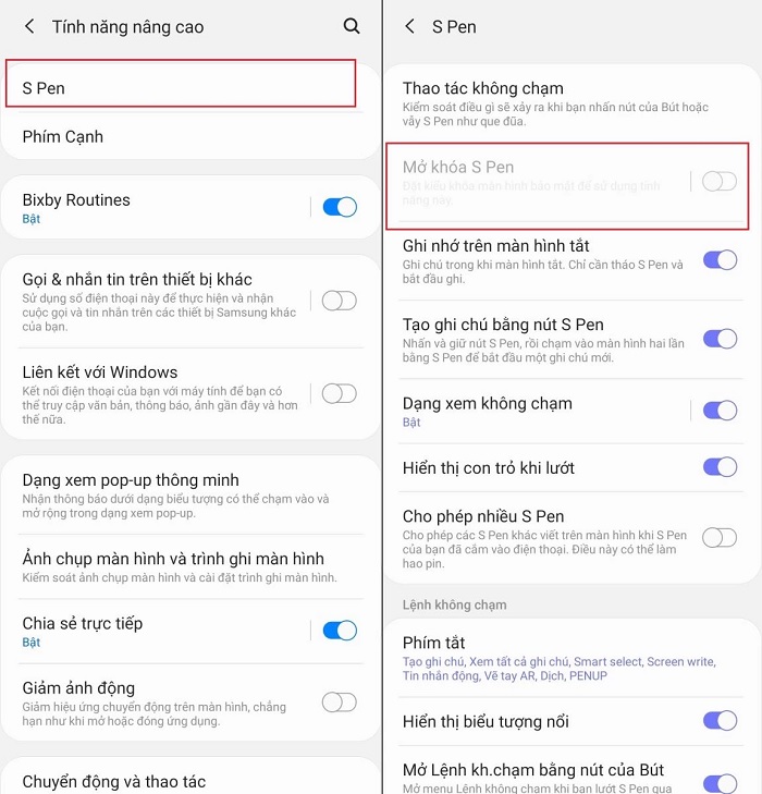 Cài đặt bút S pen để mở khóa màn hình
