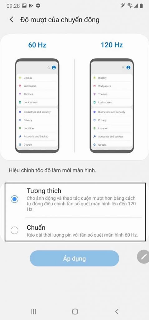 Điều chỉnh tốc độ làm mới màn hình