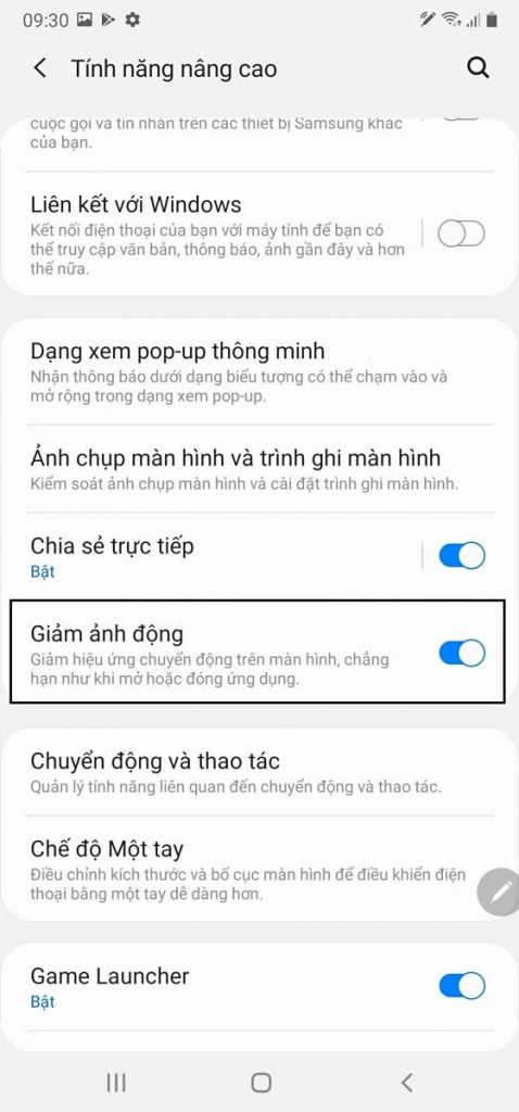 Tắt tính năng giảm ảnh động