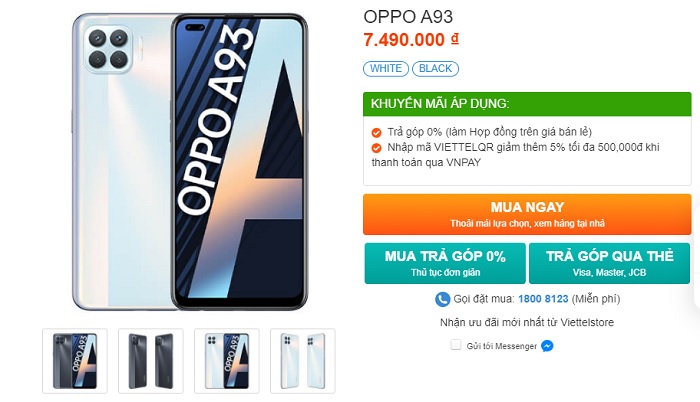 OPPO A93 có ưu đãi hấp dẫn tại Viettel Store