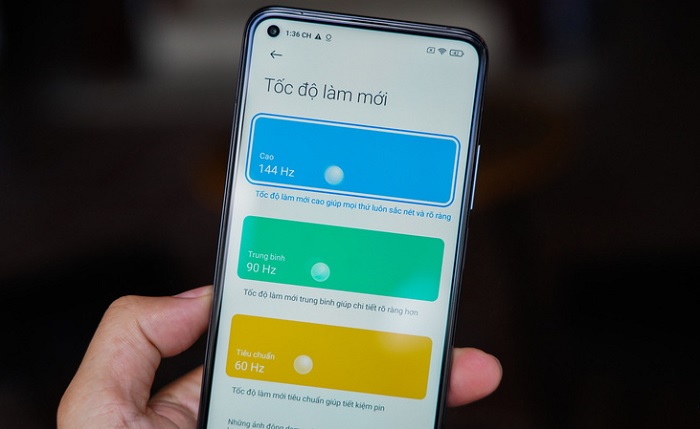 Giao diện lựa chọn tần số quét màn hình trên Mi 10T Pro 5G