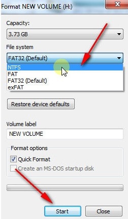 Chọn NTFS