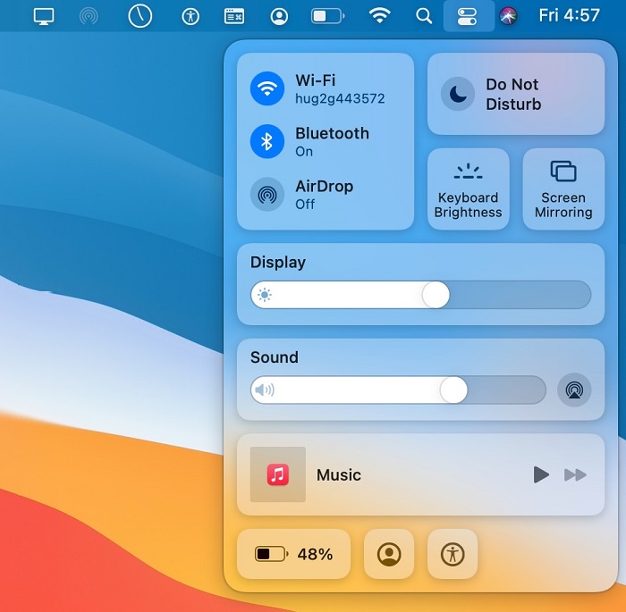 Trung tâm điều khiển trên Apple macOS 11 Big Sur