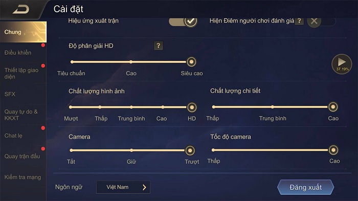 Cấu hình setup trong game Liên Quân Mobile