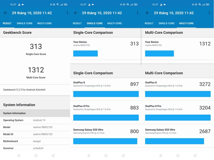 Kết quả chấm điểm với Geekbench 5.0