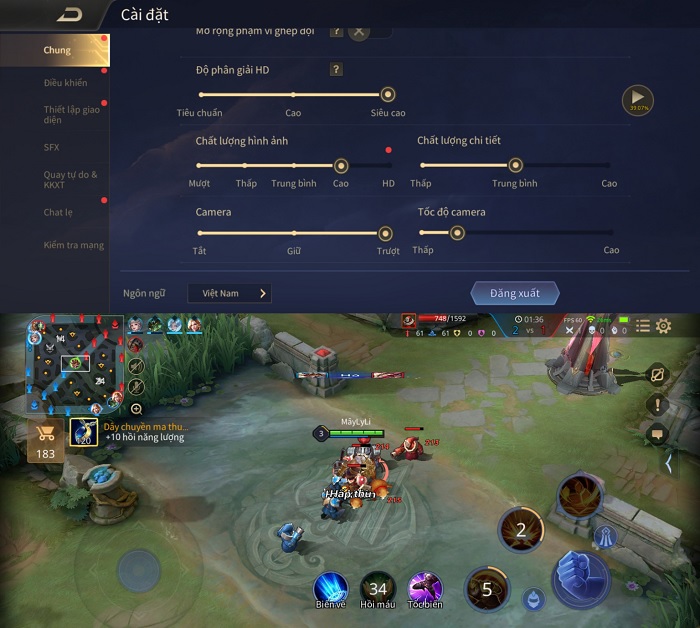 Thiết lập đồ họa trong game Liên Quân Mobile