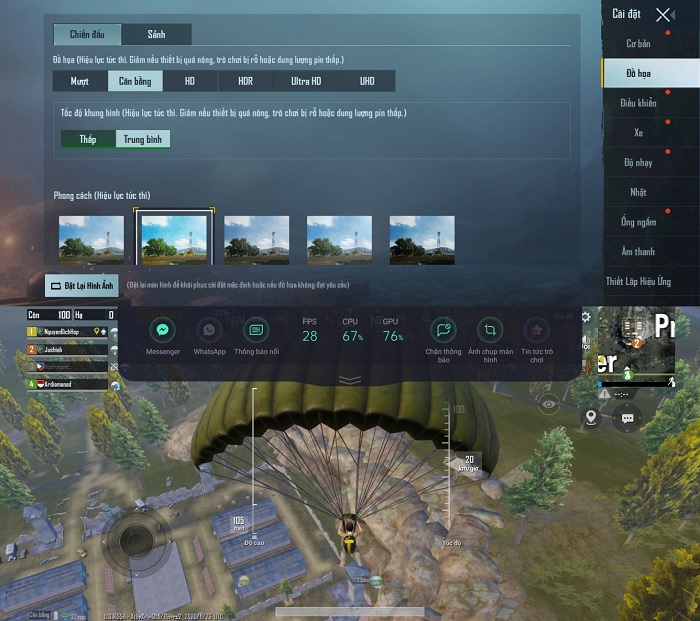 Bảng thiết lập đồ họa ở game PUBG Mobile