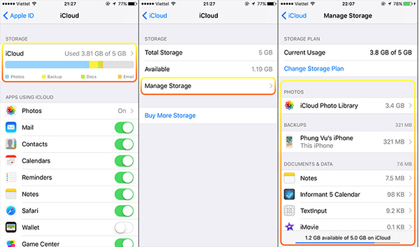 Xem chi tiết các thành phần chiếm nhiều dung lượng iCloud